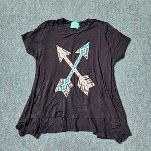 Judith March Arrows Graphic Swing Tee oversized Casual Top Black Viscose size‎ L